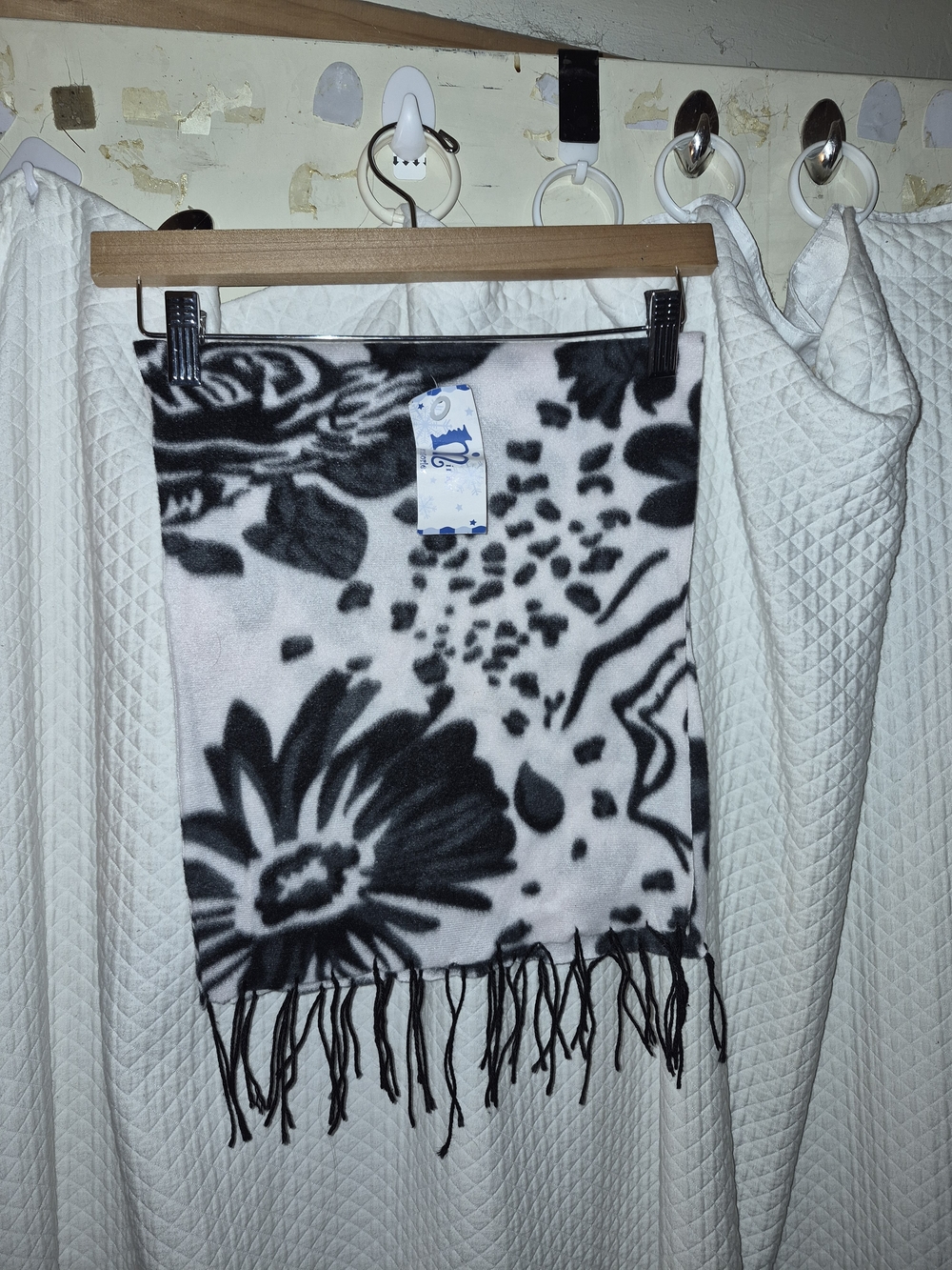 Minky Accessories Black & White Floral Fringe Scarf